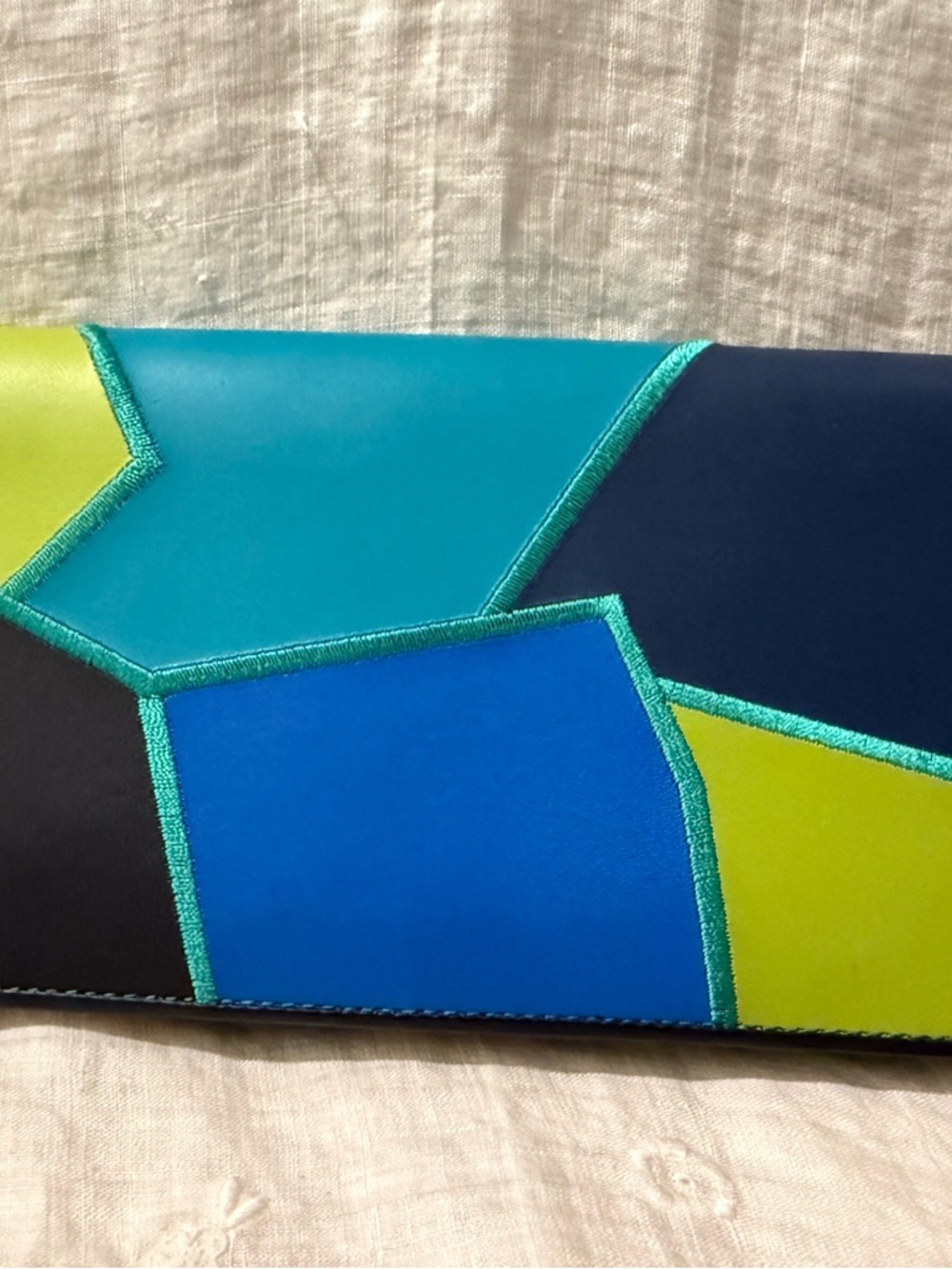 Authentic Yves Saint Laurent Geometric Clutch in Bright Blues and Lime